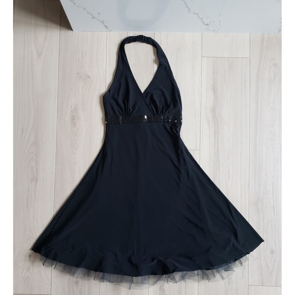 B Smart Dress Womens 5 Black Vintage Halter Sequins A Line Made‎ in USA